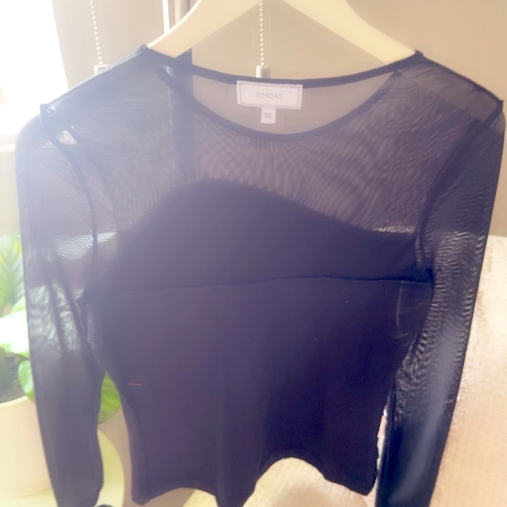 Rihoas Elegant Black Sheer Long Sleeve Top mesh - Picture 3 of 3